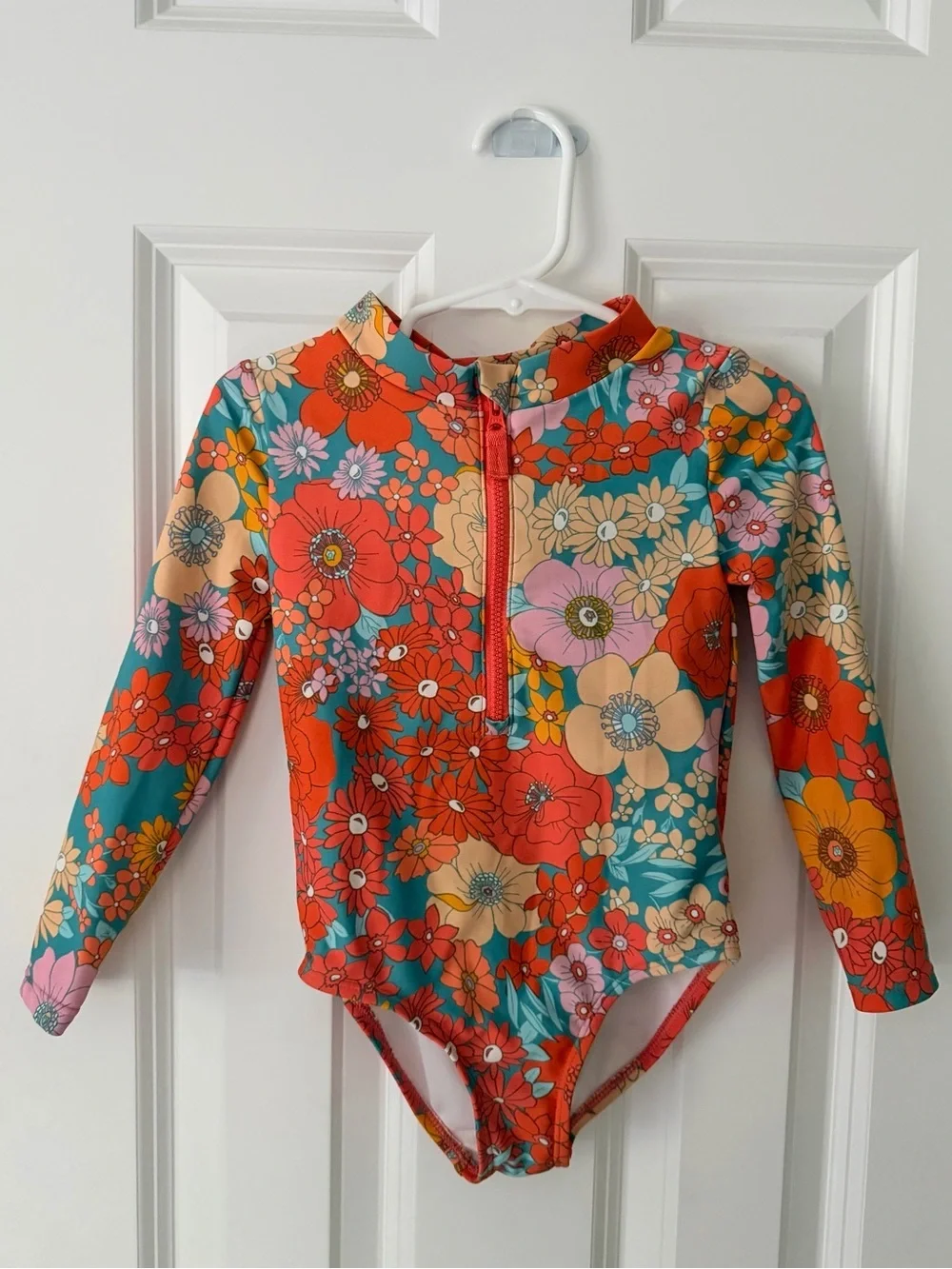 Carter's Girls Floral Long-Sleeve One-Piece Swimsuit - Orange, Teal, Pink